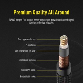 Shaevle Guitar Cable 10ft Amp Cord for Guitar Bass Electric Guitar Instrument Electric Mandolin Amplifier Audio 1/4 Right Angle to Straight