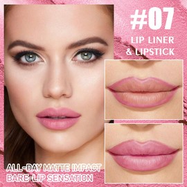 2-in-1 Light Purple Matte Lip Liner & Lipstick Combo Set,Lips Kit with Lip Liner Lip Stains Long Lasting Waterproof Smudge Proof for Older Women 24 Hours Lipliners Pencil Lipstick Makeup Gift Kit