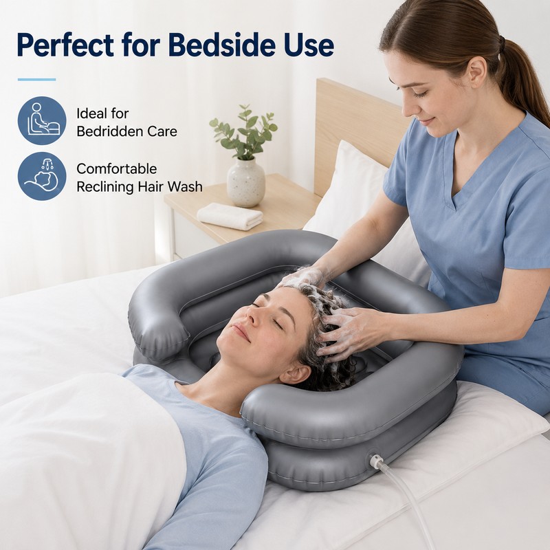Portable Inflatable Shampoo Basin with Neck Support & Drain Hose