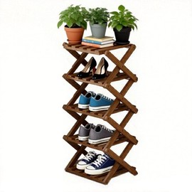 Ayedvan Bamboo Foldable Shoes Organizer Shoe Rack Free Standing Shelf for Entryway,Living Room,Hallway, Wood Color,Installation-Free Multifunctional Shoe Rack (5 Layers)