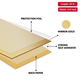 UNMAR Mirror Gold Edge Banding 3/4 inch x 25 ft - Peel and Stick Strong Adhesive, Easy Application - Flexible and Durable Aluminium Look Edge Banding Tape for Furniture Restoration