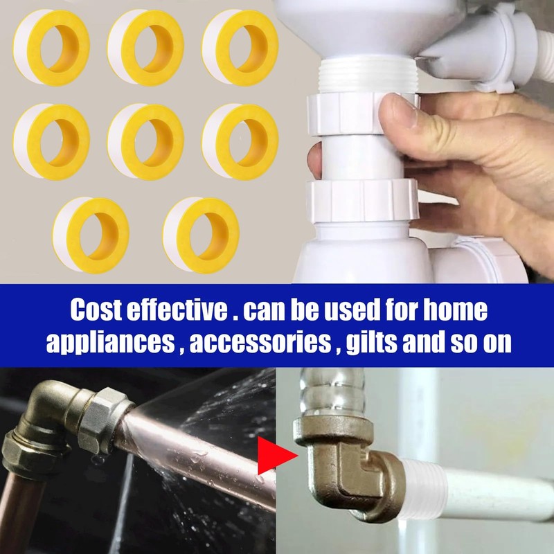 8Rolls PTFE Plumbers Tape Upgraded - 10m X 18mm Waterproof
