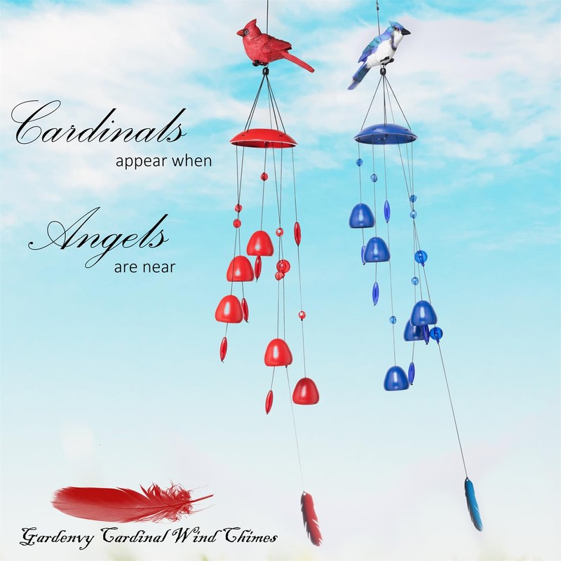 Gardenvy Blue Jay Bird Wind Chimes with Bells, Large Unique