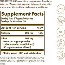 Solgar Oceanic Silica from Red Algae 25 mg, 100 Vegetable Capsules - Excellent Source of Calcium, Supports Bone Health - Non-GMO, Vegan, Gluten Free, Dairy Free, Kosher - 50 Servings