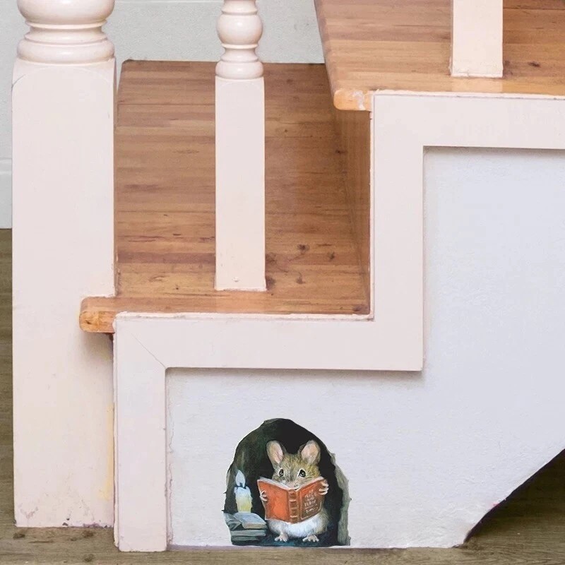 3D Wall Sticker Realistic Mouse Decal Miniature Mouse Hole Home