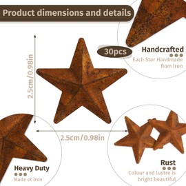KALIONE 30 PCS 1 Inch Metal Star, Metal Rusty Barn Star for Crafts, Mini Metal Barn Star Crafts Ornaments Decor 3D Metal Star for Vintage Farmhouse Wall Home Decor