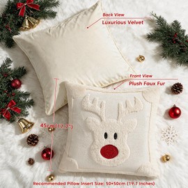 Vijamiy Christmas Throw Pillow Covers Set of 2 Beige 45x45cm Reindeer
