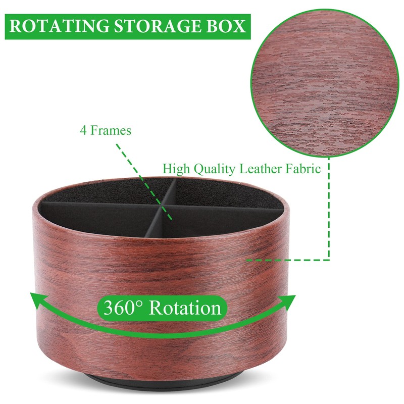 Hennaja Round Leather Art Supply Organizer,Remote Control Holder,360 Degree Spinning,Multi-Functional