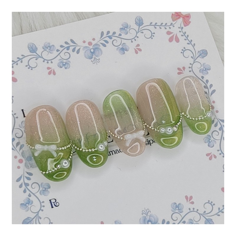 Green Mist Handmade Nail Tips - Stiletto M / 그린