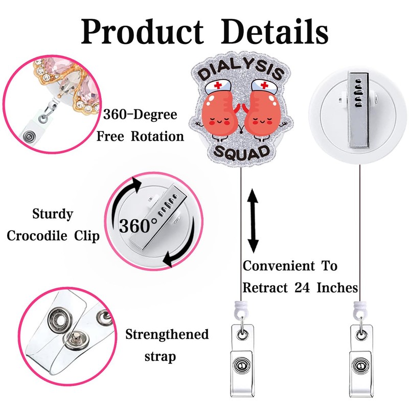 Dialysis Squad Kidney Badge Reel Retractable Accessories for Work Urine