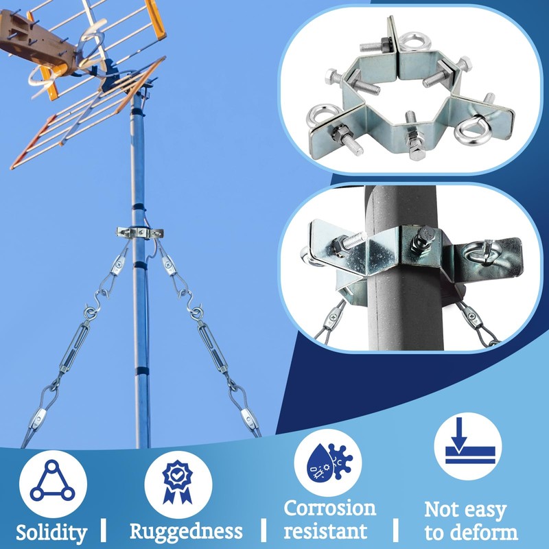 Threlaco Adjustable 3 Way Down Guy Wire Kit Guy Ring