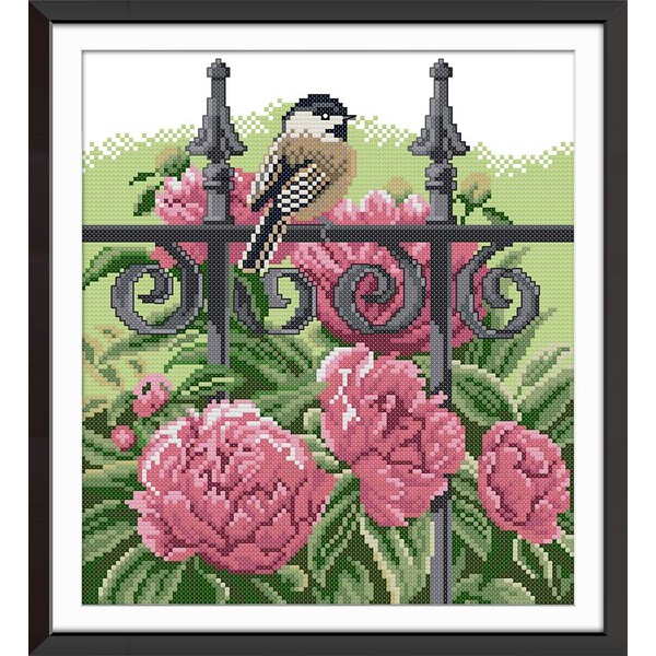 Awesocrafts Cross Stitch Embroidery Kits Bird on the Fence Flowers