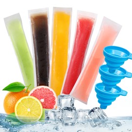 Popsicle Bags Disposable Ice Pop Bags DIY Popsicle Freezer Bags For Yogurt Sticks, Juice & Fruit Smoothies, Ice Candy Pops Comes With Silicone Funnel 8"x2" (300)