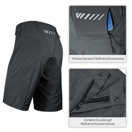 Wulibike Cycling Shorts Men's MTB Shorts Cycling Shorts Padded 2 in 1 Mountain Bike Shorts for Men with Padding Bicycle Cycling Shorts Zip Pockets, gray