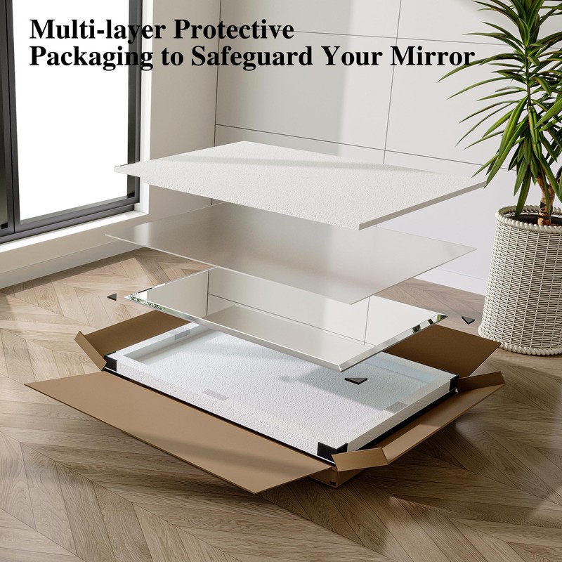 Frameless Bathroom Mirror, 18" x 26" Beveled Wall Mirror