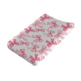 Pink Valentine Bows Baby Changing Pad Covers for Girl 32''x16'' Girly Pink Hair Bows Fitted Diaper Changing Table Sheets Valentine Hearts Love Soft Breathable Nursery Baby Changing Table Mats Pink