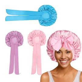 Emapoy 3pcs Satin Sleep Bonnet for Women Double Layer Silk Bonnet Adjustable Tie Band for Curly Natural Hair.