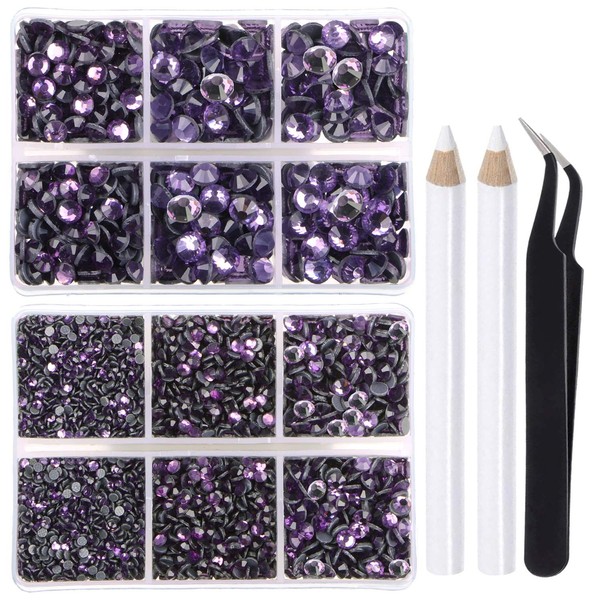 LPBeads 6400 Pieces Hotfix Rhinestones Tanzanite Flat Back 5 Mixed