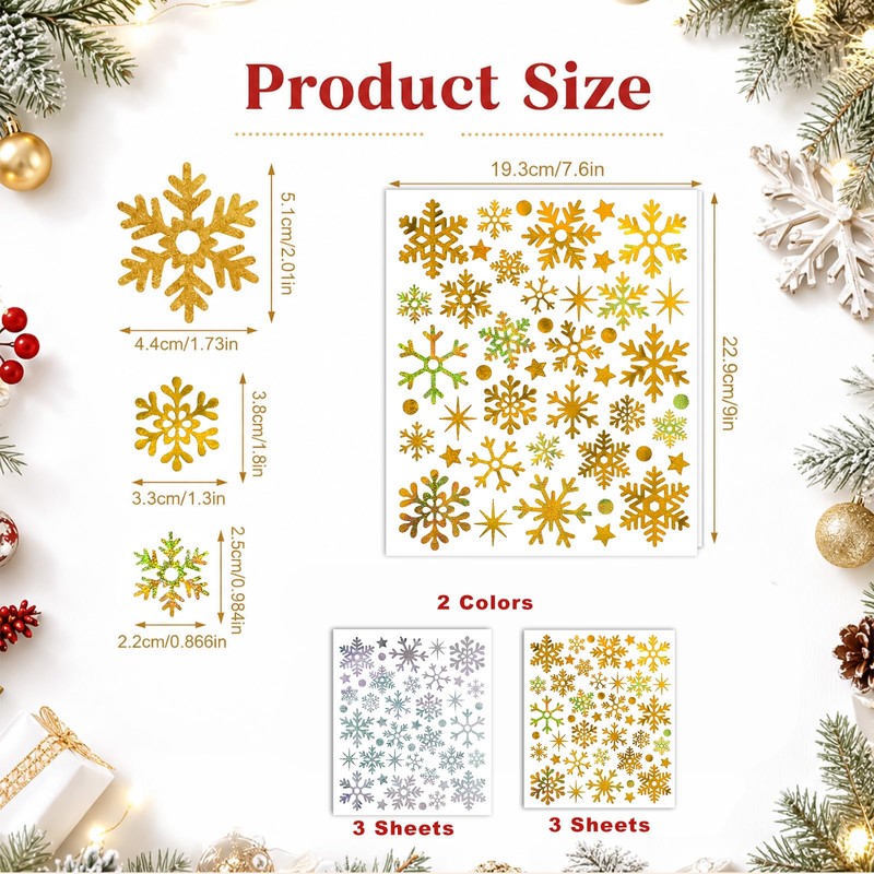 ZEYIYER 6Sheets Snowflake Stickers, Christmas Snow Flake Stickers for Craft