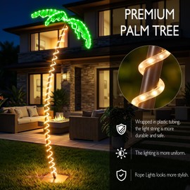 Innonly 7FT Lighted Palm Tree for Outside Patio, APP & Remote Control Artificial Palm Tree with Metal Trunk and Rope LEDs for Patio Pool Yard Holiday Party Decor, Timer, Music Sync, Dynamic Mode