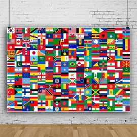 Renaiss 5x3ft World Flag Backdrop International Flags Photography Background Country Flags Banner Office School Classroom Wallpaper Event Decorations Geography Birthday Party Decor Photo Booth Props