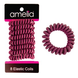 Amelia Beauty, 8-Pack, Plum, Small Fabric-Wrapped Elastic Hair Coils, 1.75in Spiral Ties for Strong, Gentle Hold – No Dents or Creases!
