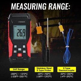 Digital K Type Thermometer with Two Thermocouple Probes, -328°F~2501°F Single Channel Thermocouple Thermometer HVAC Temperature Meter with Backlit LCD Display Max/Min, Data Hold