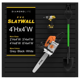 DLDIRECT Slatwall Panel Garage Wall Organizer: Heavy Duty Mounted PVC Rack, Interlocking Slat Paneling for Storage, Board, Shelves System -Black (4’H x 4’W)