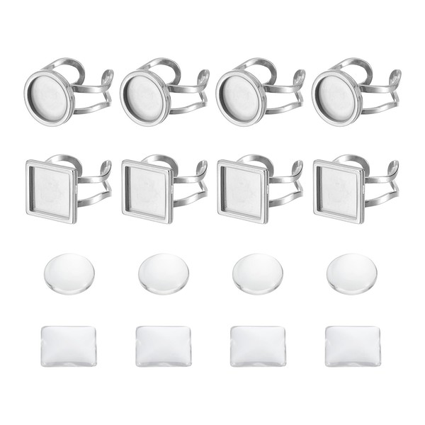 sourcing map 8Pcs Metal Ring Base Blank, 12mm Adjustable Cabochon