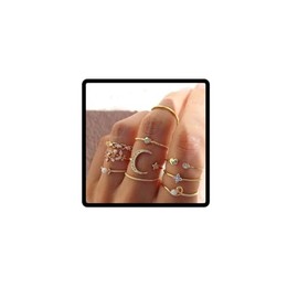 Carufin Crystal Snake Rings Set Vintage Butterfly Stackable Joint Finger Rings Reptile Serpent Band Ring Jewelry for Women Girls (Gold C)