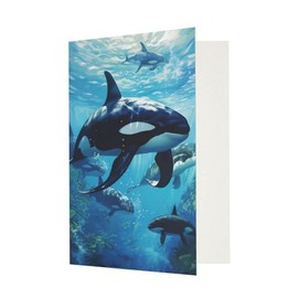 SSIMOO Killer Whales Swim Along Greeting Card With Envelope Decoration - Perfect For Festivals And Special Occasions