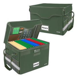 DocSafe File Box Fireproof Document Box with Lock,File Storage Organizer Box with Insert Mesh Pocket,Collapsible Portable File Box Home Office File Cabinet for Hanging Letter/Legal Folder,Green,2 Pack