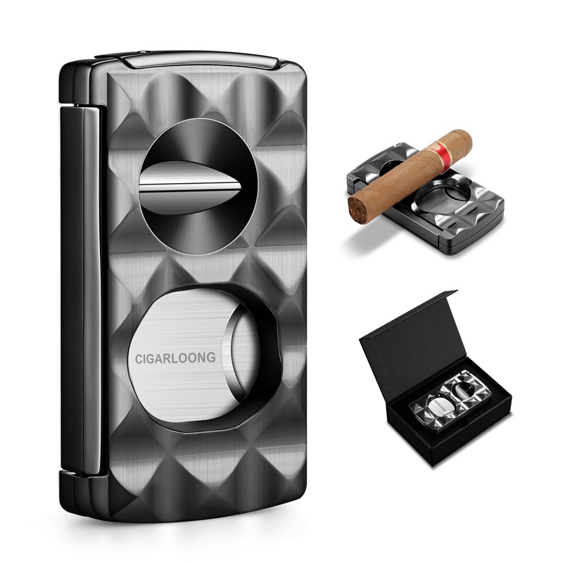Cigar Cutter Stainless Steel Multifunctional 4-in-1,Cigar V-Cutter Double Blade Guillotine,Straight
