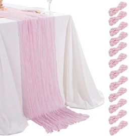 Pink Cheesecloth Table Runner 12 Pieces 10Ft x 36" Wide Boho Gauze Table Runners for Bridal Shower Wedding Reception Rustic Party Table Decor