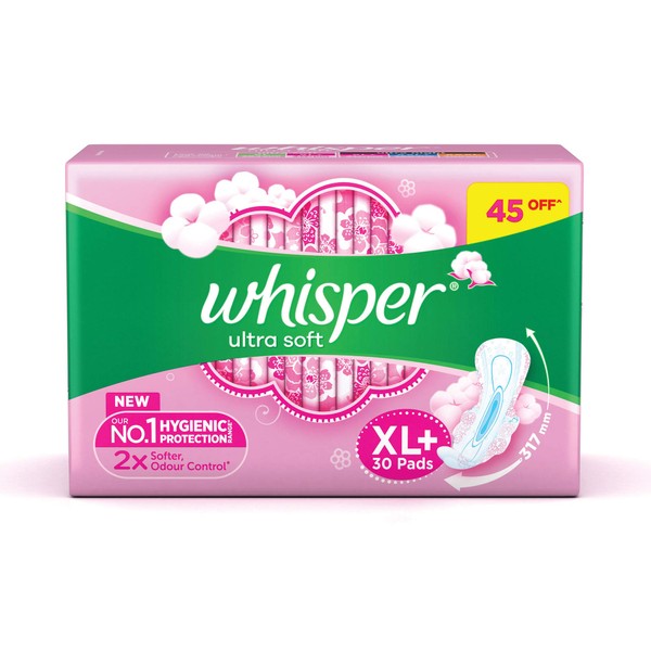 Whisper Ultra Soft Sanitary Pads - 30 Pieces (XL Plus)