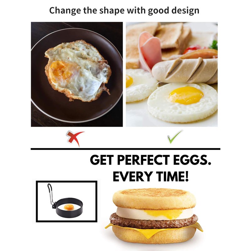LeeLoon 4 Pack Stainless Steel Egg Ring Molds With Non