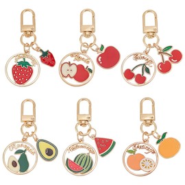 PH PandaHall 6 Styles Fruit Keychains, Cherry Keychain Strawberry Keyrings Orange Charm Apple Key Ring Golden Keychain Purse Charms Bag Charm for Handbags Birthday Christmas Gifts Stocking Stuffers