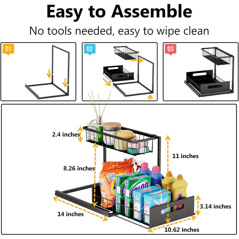 GROWSUN Under Sink Organizers and Storage 2 Tier Slide Out