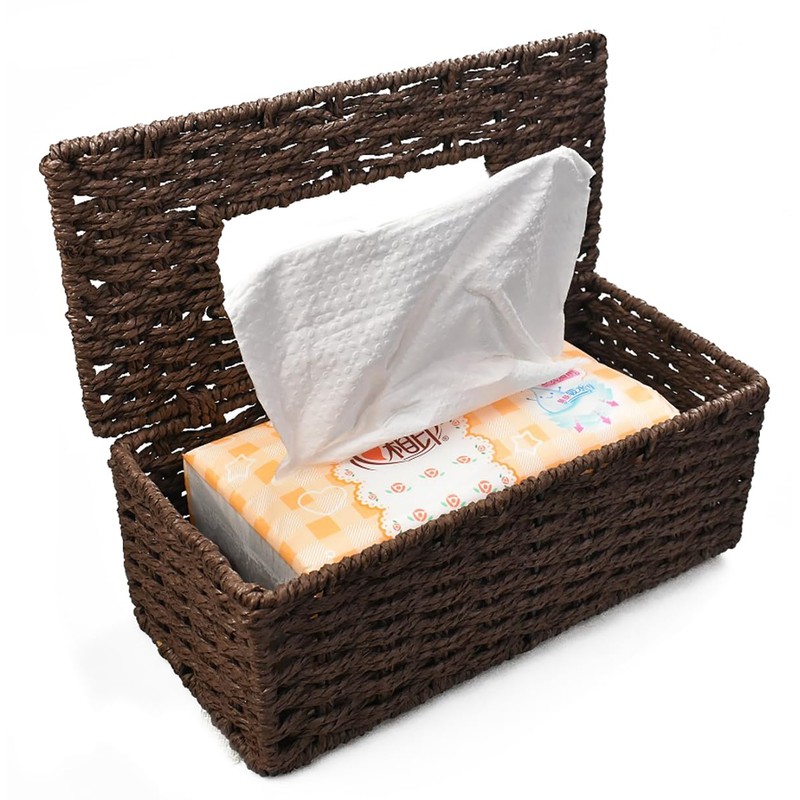 Tissue Box Cover Rectangle Tissue Box with Flip-Open Top ，Decorative