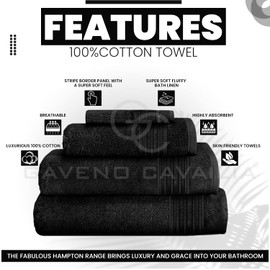 GC GAVENO CAVAILIA New Hampton Hand, Ultra Soft Extra Absorbent Pack of 4 Luxury Towel Set, 100% Ringspun Cotton, Egyptian, Black, 50x80 Cm
