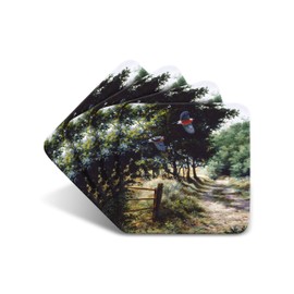 Bullfinch Drinks Coasters by Wildlife Artist Julian Friers - Set of 4 Bullfinch Coasters - Non-Slip, Cork Table Coasters