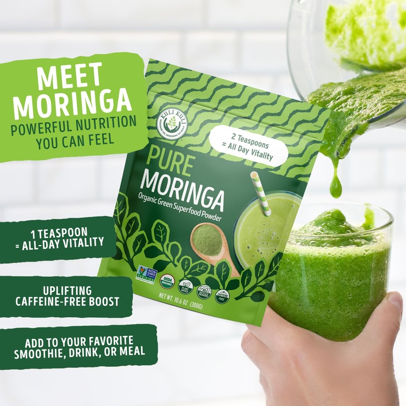 Kuli Kuli Moringa Oleifera Organic Leaf Powder & Green Smoothie,