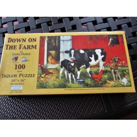 SunsOut Suns Out 100 Piece Linda Picken Art Puzzle "Down On the Farm"  New 10" x 16"