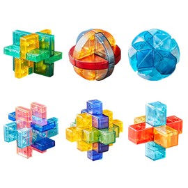 Holzsammlung Set of 6 3D Brain Teaser Puzzles, IQ Challenge Puzzle Games, Logic Mind Puzzle Box Toy Removing Assembling Lock Puzzle Gift Set for Adults Teenagers Kids, 2.7inch 7cm