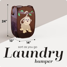 Handy Laundry Collapsible Mesh Pop Up Hamper with Wide Opening and Side Pocket – Breathable, Sturdy, Foldable, and Space-Saving Design for Clothes and Storage. (Monkey)