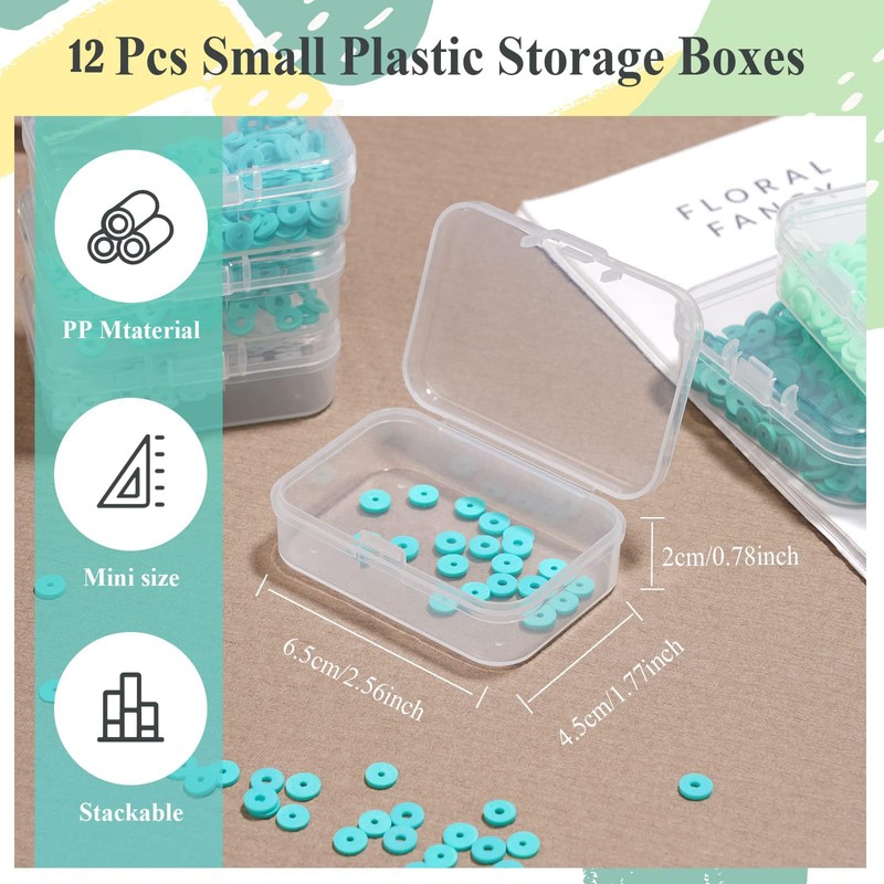 12 Pcs Small Plastic Boxes with Hinged Lids, Rectangle Clear