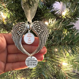 BTORER Christmas Ornaments Angel Wings with Blank Photo Pendant - I Have a Angel Watching Over Me I Call -Hanging Memorial Ornament Xmas Tree Hanging Decoration in Heaven Memorial Gift (Mum)