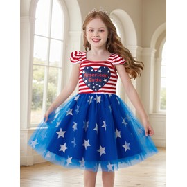 zarmfly Girls American Flag Dress Memorial Day Outfit Toddler USA Independence Day Tutu Kids Patriotic Clothes 4th of July Dresses 4-5 Years