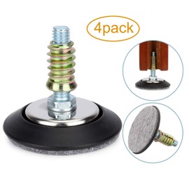 Furniture Levelers - Adjustable Leveling Legs for Tables Chairs Cabinets - 2.5" Diameter Base with 4 Felt Pads, 3/8"-16 Thread- S/S Polished Chrome ( 4 Pack )