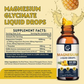 Gotas líquidas de glicinato de magnesio GORNVB paquete de 2 1000 mg piña D3
